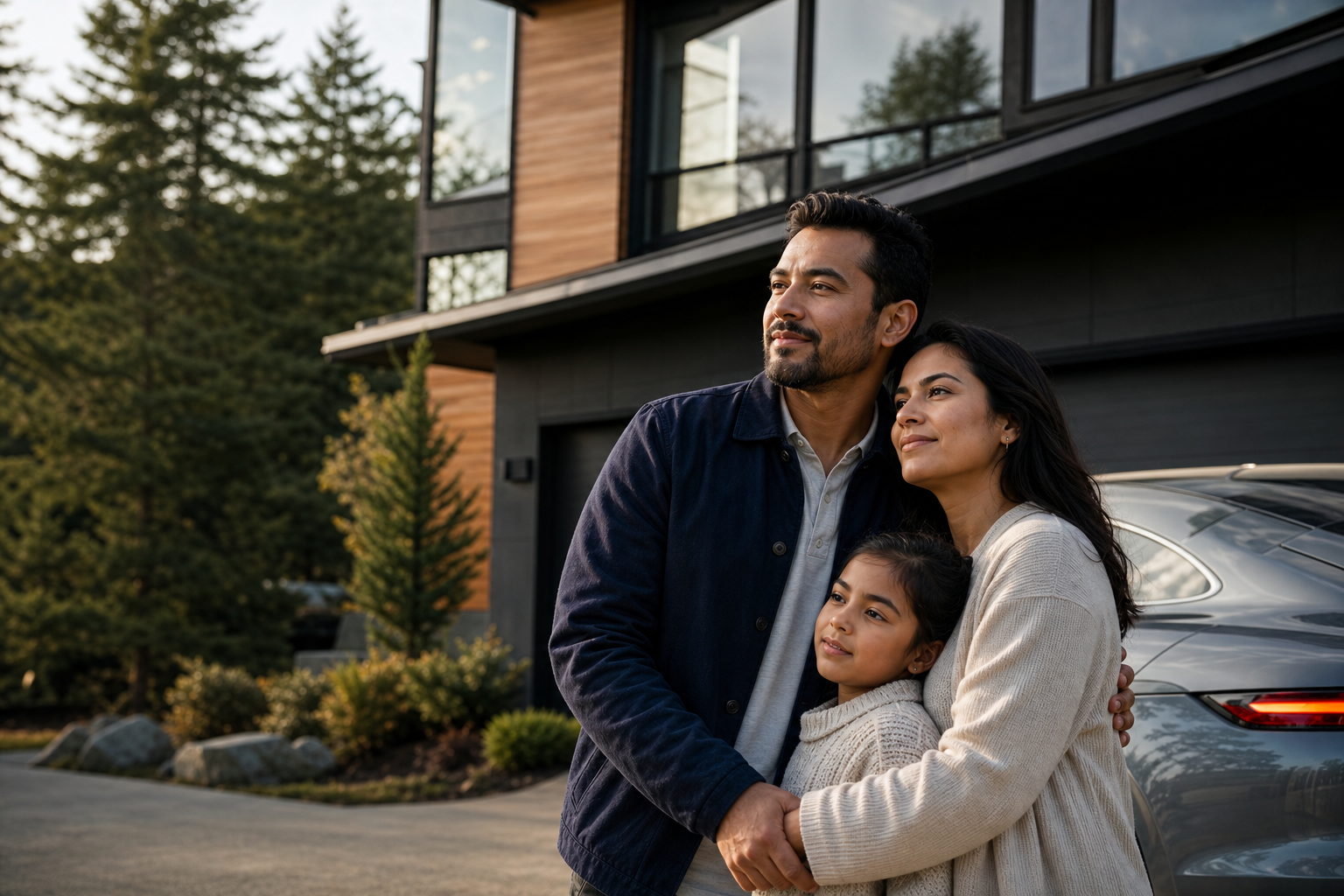 Family together outside their home